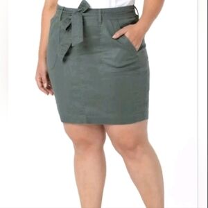 Liverpool Los Angeles Green Stretch Linen Blend Tie Front Pencil Skirt Size 10